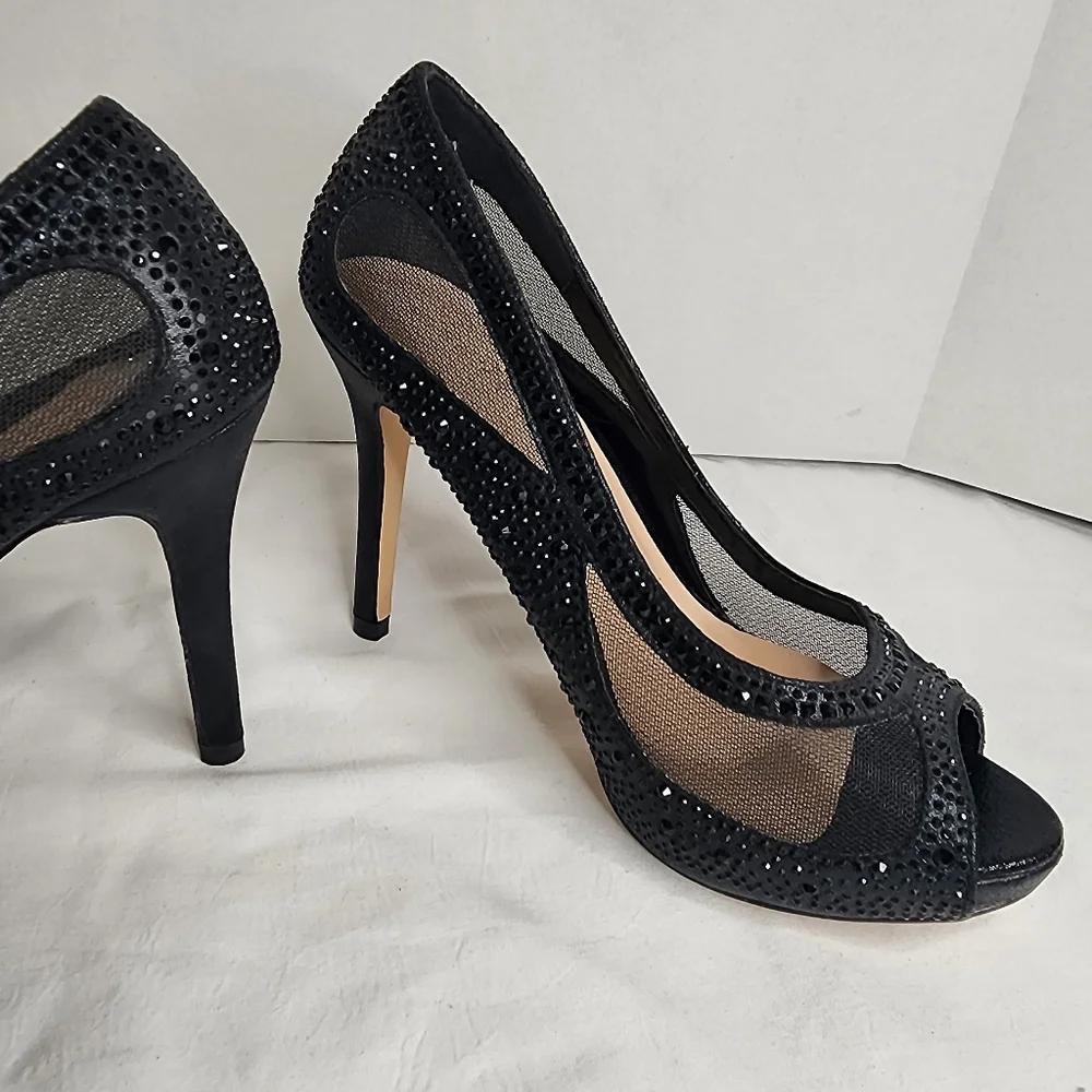 Lauren Lorraine Bernice‎ Pump Womens size 7.5 Mesh Peep Toe Slip-On Stiletto